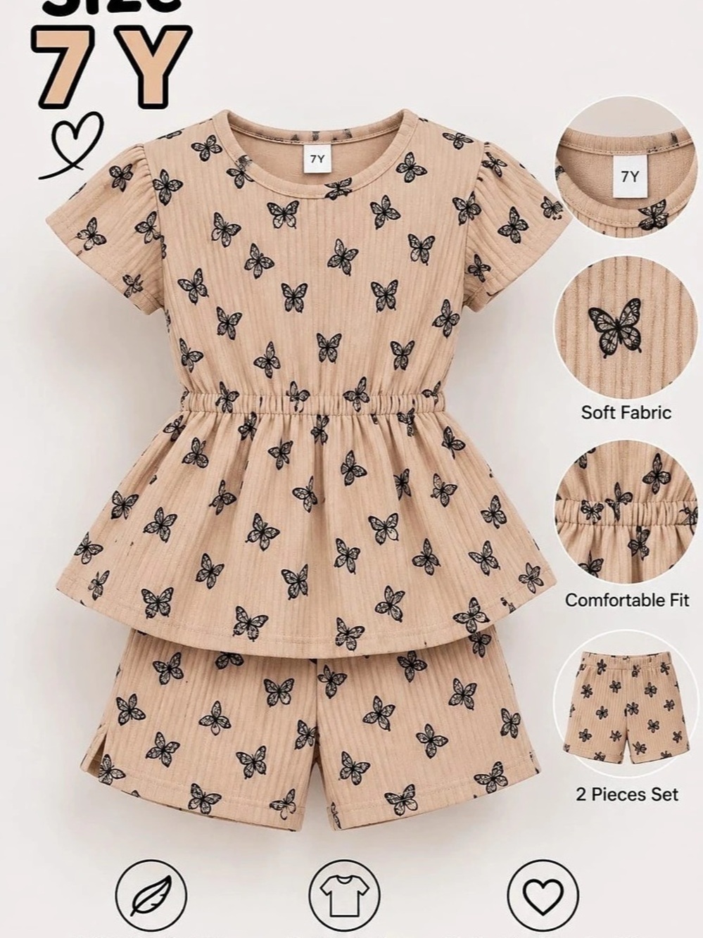 Girls Butterfly Print 2-Piece Set Size 7Y